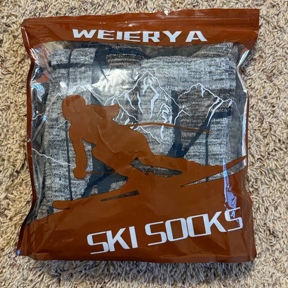 WEIERYA Unisex XL Ski Socks 2 Pairs Retro Blue - Skiing, Snowboarding, Outdoors